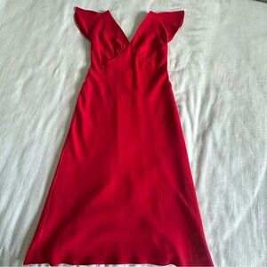 Vtg Jones New York Dress Womens Petite 2P Red Flutter Sleeve V Neck Midi Empire